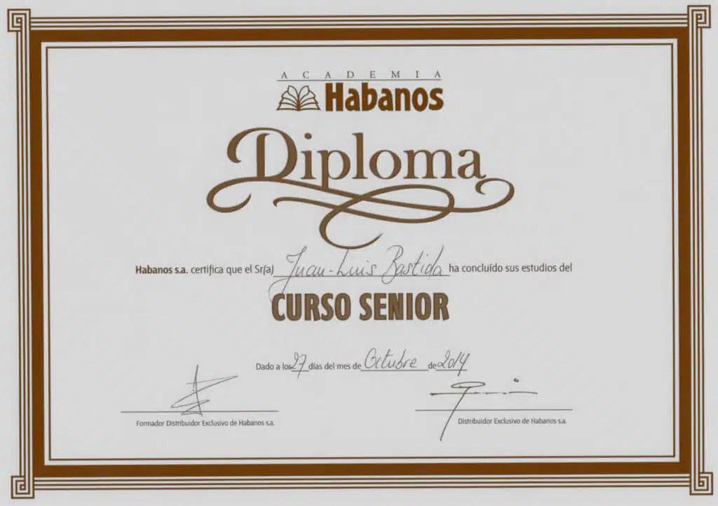 Diplôme Habanos Curso Senior de Juan Luis Bastida